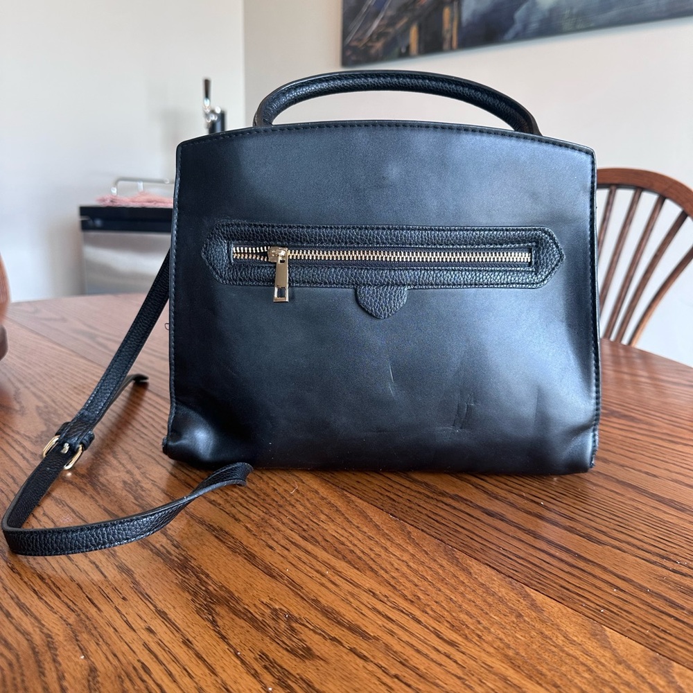 A New Day Black Faux Leather Crossbody Bag with Gold Accents
